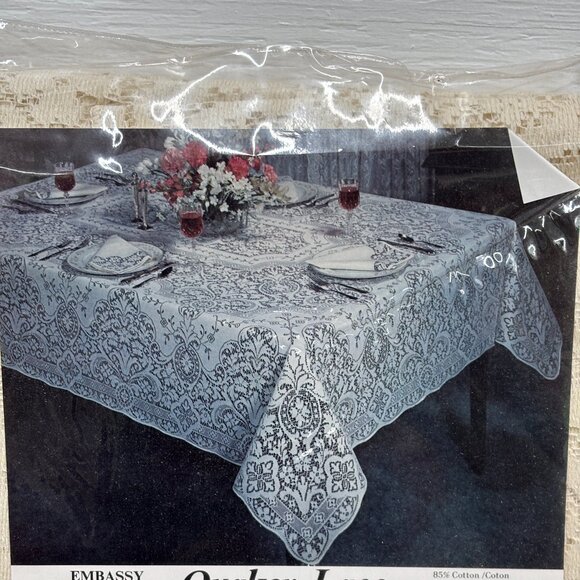 VTG Quaker Lace Embassy Tablecloth No Iron 54"x70" Ecru Soil Releasing NOS - Picture 7 of 7